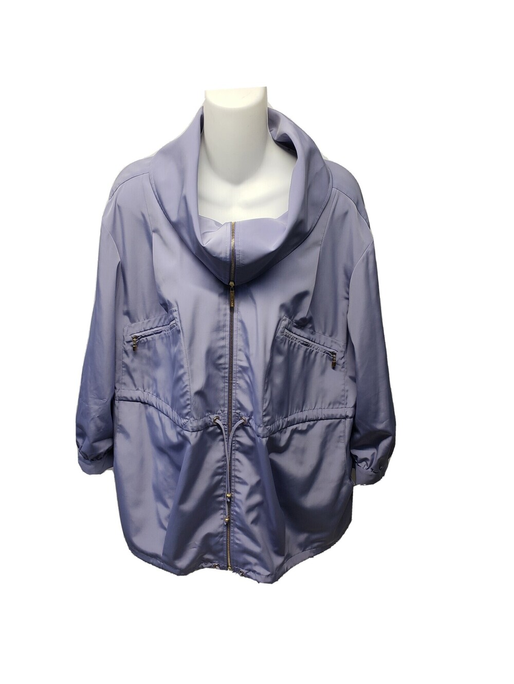 ST. JOHN Utility Jacket Womens Medium Purple Full Zip Pockets Drawstring Waist